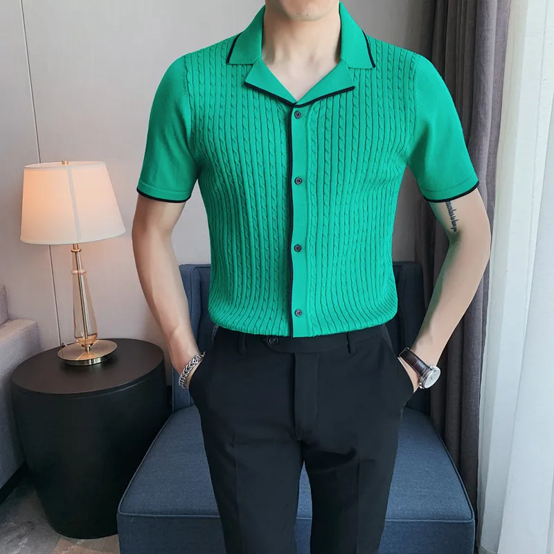 2022 Summer Fashion Single Breasted Short Sleeve Knitted Polo Shirts Mens Slim Fit High Quality Lapel Button Tee Shirt Top Homme
2022 Summer Fashion Single Breasted Short Sleeve Knitted Polo Shirts Mens Slim Fit High Quality Lapel Button Tee Shirt Top Homme