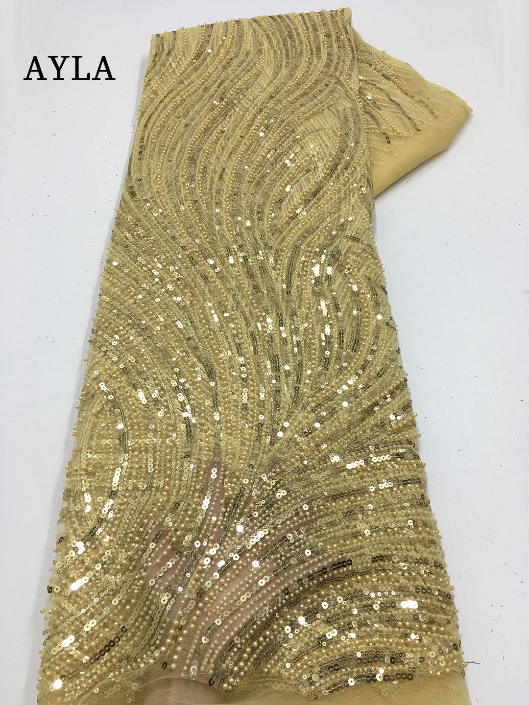 Африканская кружевная ткань 2023 с блестками и вышивкой бисером, нигерийские Ткани для женского вечернего платья, французское искусство, 5 ярдов 
Африканская кружевная ткань 2023 с блестками и вышивкой бисером, нигерийские Ткани для женского вечернего платья, французское искусство, 5 ярдов