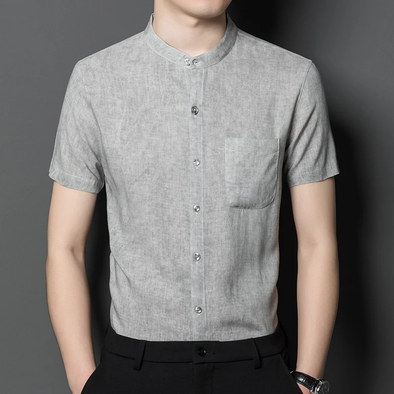 Solid Color Shirts for Men 2022 Summer Short Sleeve Linen Stand Collar Casual Shirt Office Slim Streetwear Social Chemise Homme
Solid Color Shirts for Men 2022 Summer Short Sleeve Linen Stand Collar Casual Shirt Office Slim Streetwear Social Chemise Homme