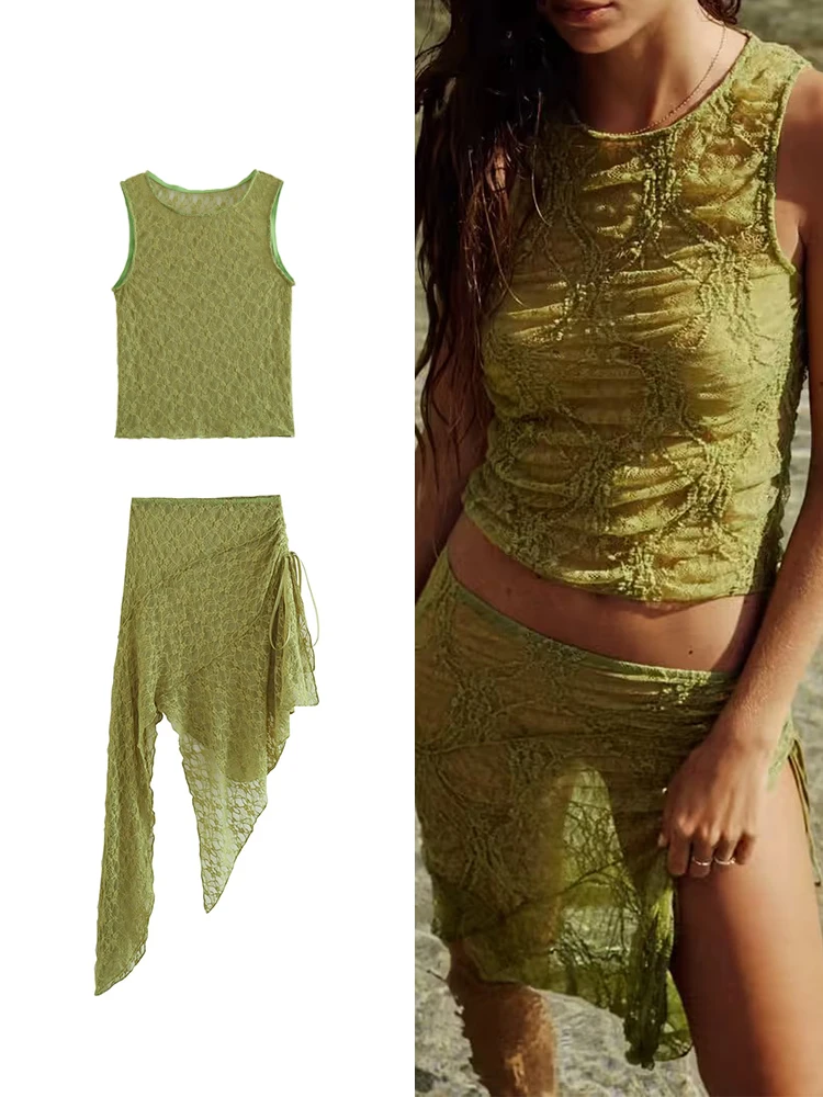 TRAF Summer Women Top Skirt Perspective Suit 2023 New Sexy Female O-Round Sleeveless Top+Middle Waist Asymmetrical Pleated Skirt
TRAF Summer Women Top Skirt Perspective Suit 2023 New Sexy Female O-Round Sleeveless Top+Middle Waist Asymmetrical Pleated Skirt