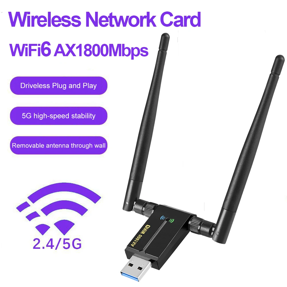 1800Mbps Wireless Network Card USB3.0 WiFi 6 Adapter Dual Band 2.4G 5G USB Dongle Adaptador for Desktop Laptop 5dbi Gain Antenna
1800Mbps Wireless Network Card USB3.0 WiFi 6 Adapter Dual Band 2.4G 5G USB Dongle Adaptador for Desktop Laptop 5dbi Gain Antenna