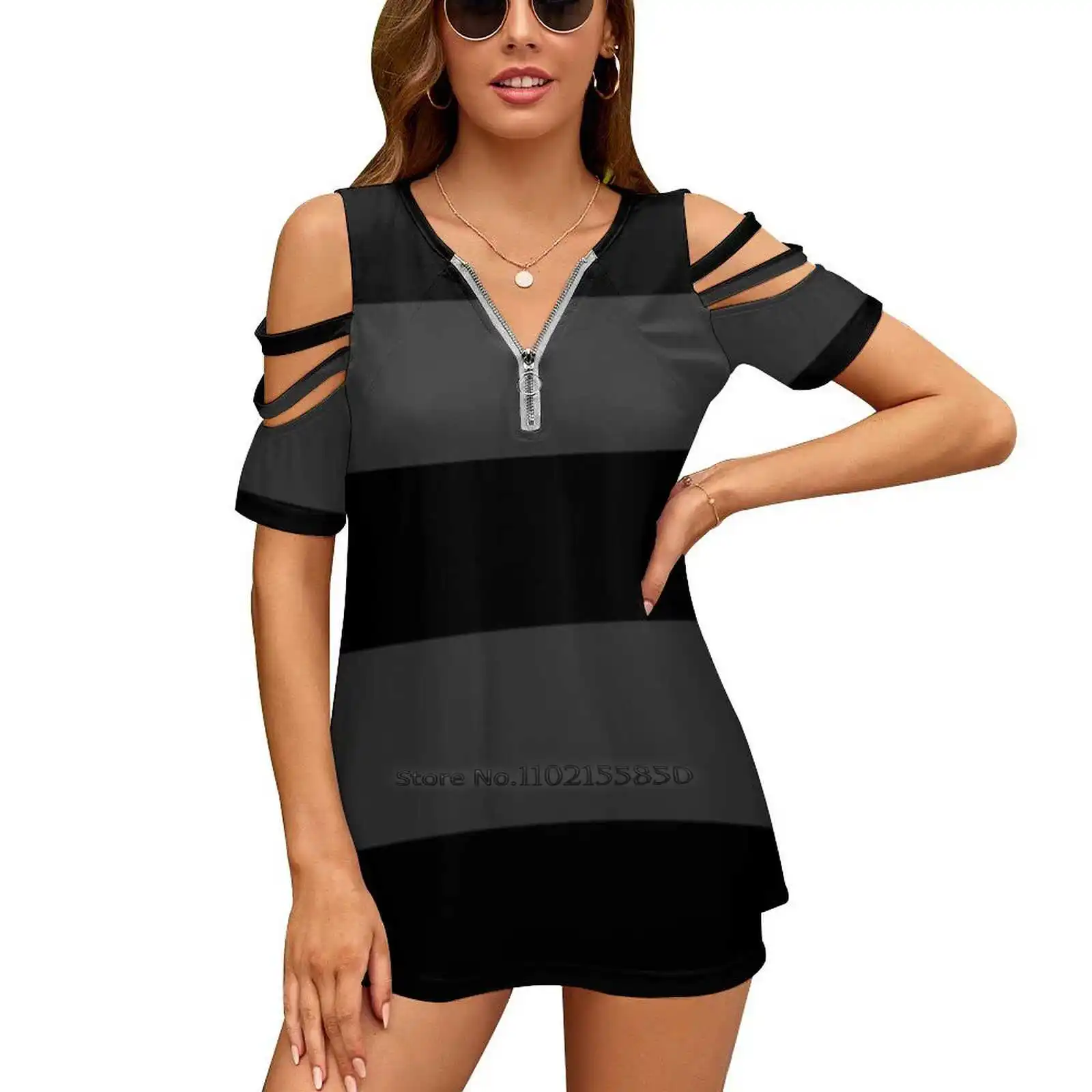 Big Stripes Black Dark Gray Women'S Clothing V-Neck Tops Zipper Tee Ladies Casual Sexy T-Shirt Miss Striped Striped Stripe
Big Stripes Black Dark Gray Women'S Clothing V-Neck Tops Zipper Tee Ladies Casual Sexy T-Shirt Miss Striped Striped Stripe