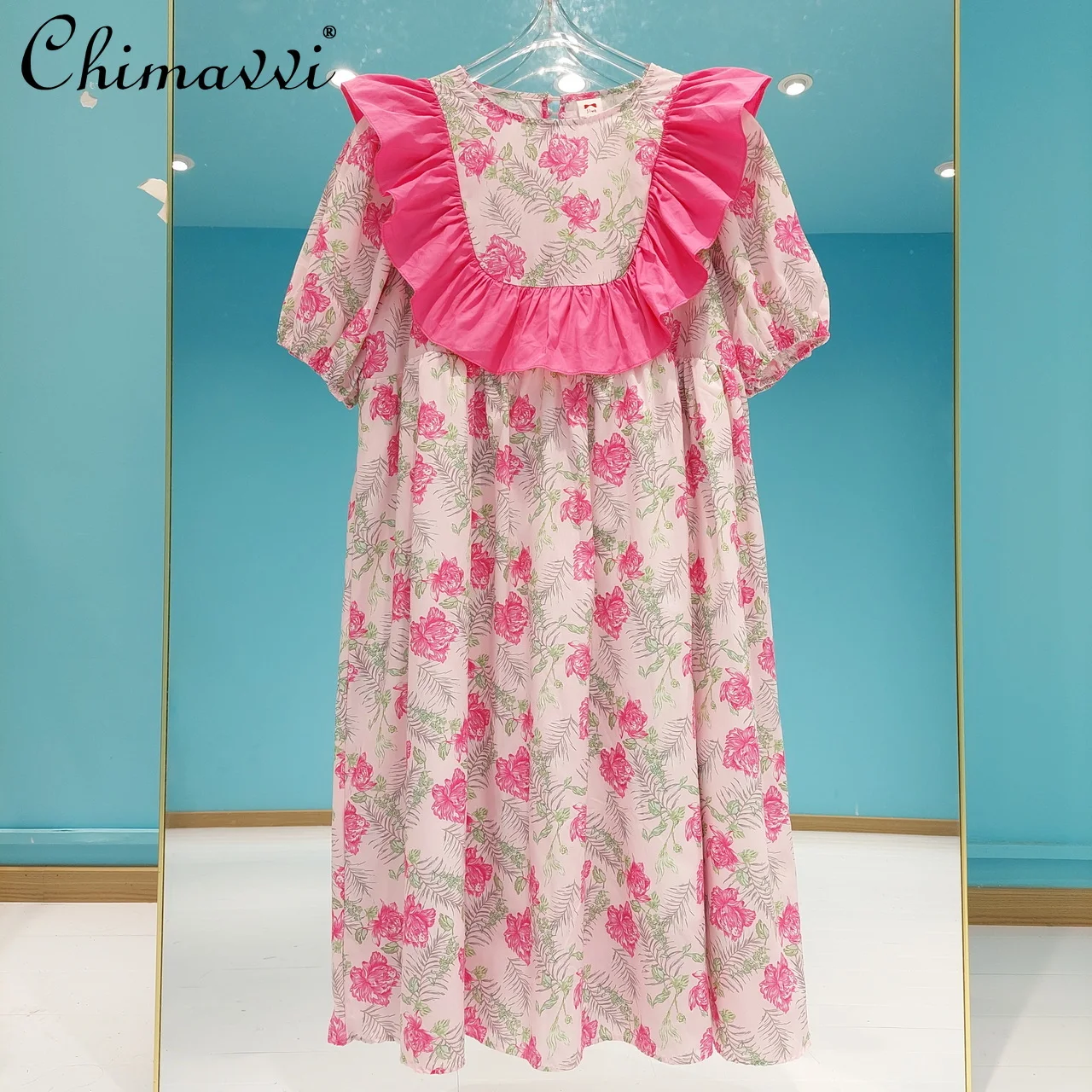 Korean Fashion Rose Printed Round Neck Fungus Pleated Stitching Dress Women 2022 Summer Sweet Puff Sleeve Large Swing Dresses
Korean Fashion Rose Printed Round Neck Fungus Pleated Stitching Dress Women 2022 Summer Sweet Puff Sleeve Large Swing Dresses
