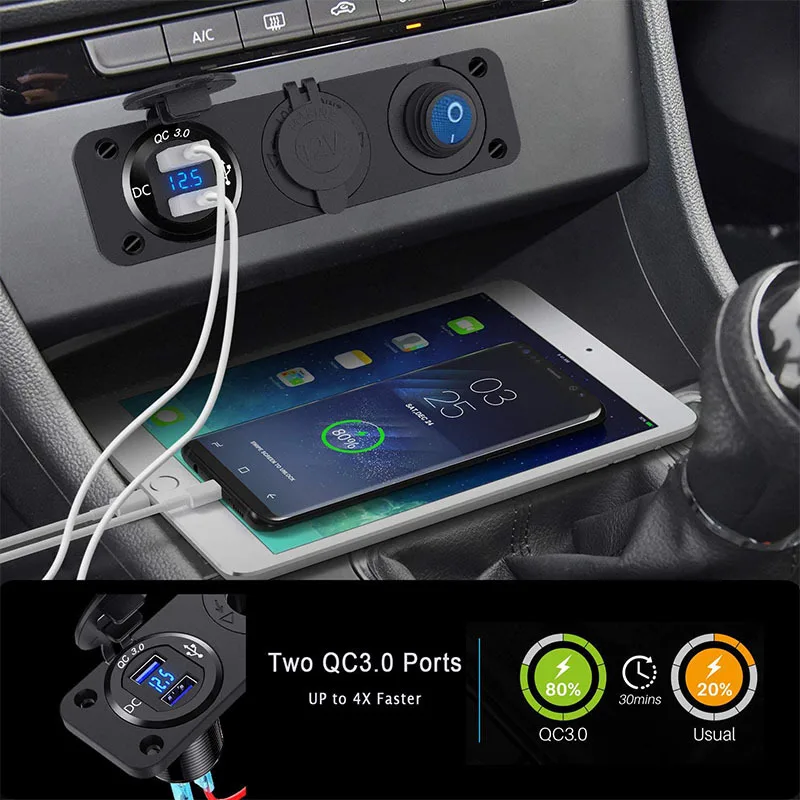 Cigarette Lighter Socket 3 in 1 Waterproof Car Dual QC3.0 USB Outlet Panel for RV Marine Boat Power Socket Charger Socket 
Cigarette Lighter Socket 3 in 1 Waterproof Car Dual QC3.0 USB Outlet Panel for RV Marine Boat Power Socket Charger Socket
