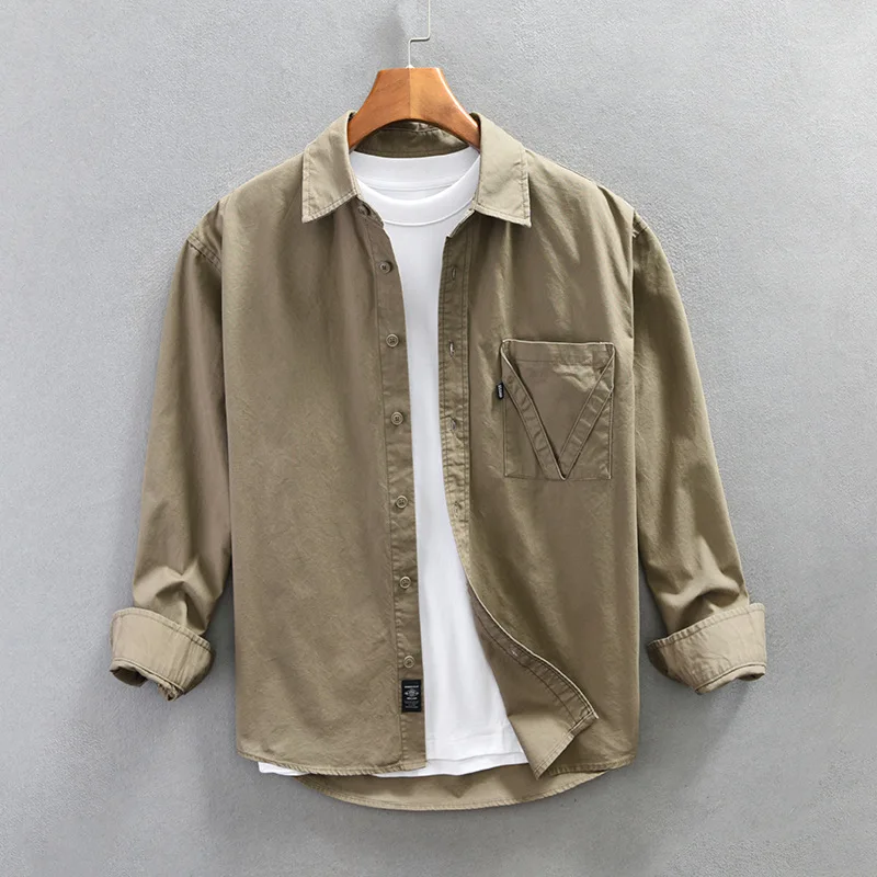 Stitching pocket design sense cotton long-sleeved shirt men's spring retro casual trend tooling top
Stitching pocket design sense cotton long-sleeved shirt men's spring retro casual trend tooling top