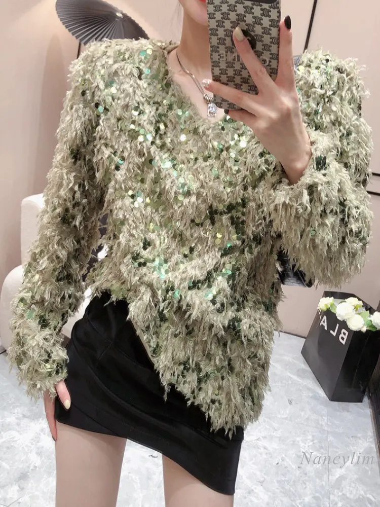 Sequins Furry Tassel Sweater Women European Fashion Fleece Warm Knitwear Loose BF Design Sense Autumn and Winter Pullover V Neck
Sequins Furry Tassel Sweater Women European Fashion Fleece Warm Knitwear Loose BF Design Sense Autumn and Winter Pullover V Neck