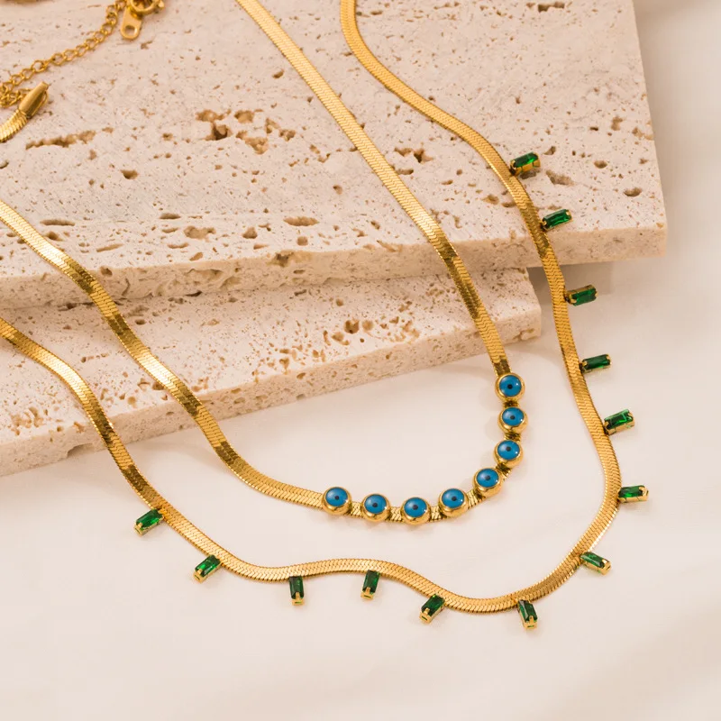 New Flat Snake Chain Necklace Square Green Zircon Necklace For Women Stainless Steel Blue Evil Eye Necklace Vintage Jewelry Gift
New Flat Snake Chain Necklace Square Green Zircon Necklace For Women Stainless Steel Blue Evil Eye Necklace Vintage Jewelry Gift