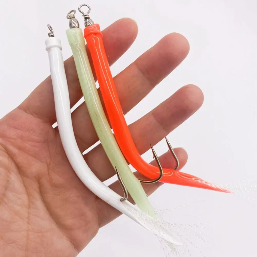 

6/0 8/0 10/0 Eel Tube Jig Bait Shank Luminous Offset Hook Barbed Sabiki Rig with Barrel Swivel Long Shank Eel Fishing Lures