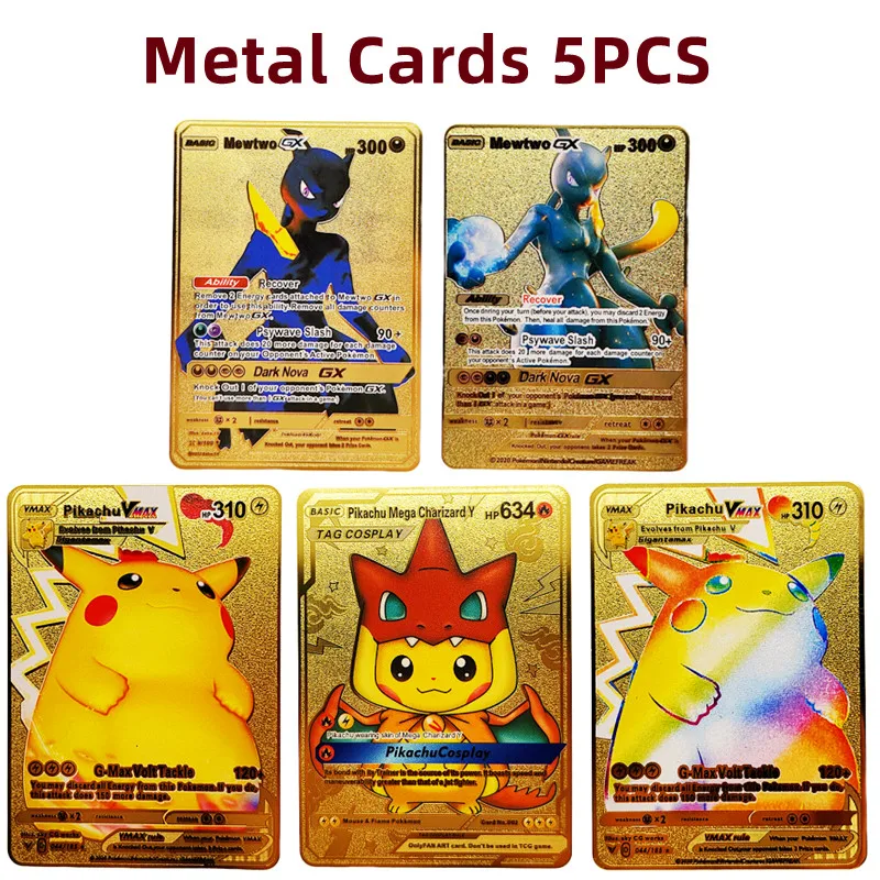 5PCS Metal Pokemon Cards Vmax Golden Pokemon Letter Metal Pikachu Mewtwo Charizard Game Collection Card Trading Battle Card Toys
5PCS Metal Pokemon Cards Vmax Golden Pokemon Letter Metal Pikachu Mewtwo Charizard Game Collection Card Trading Battle Card Toys