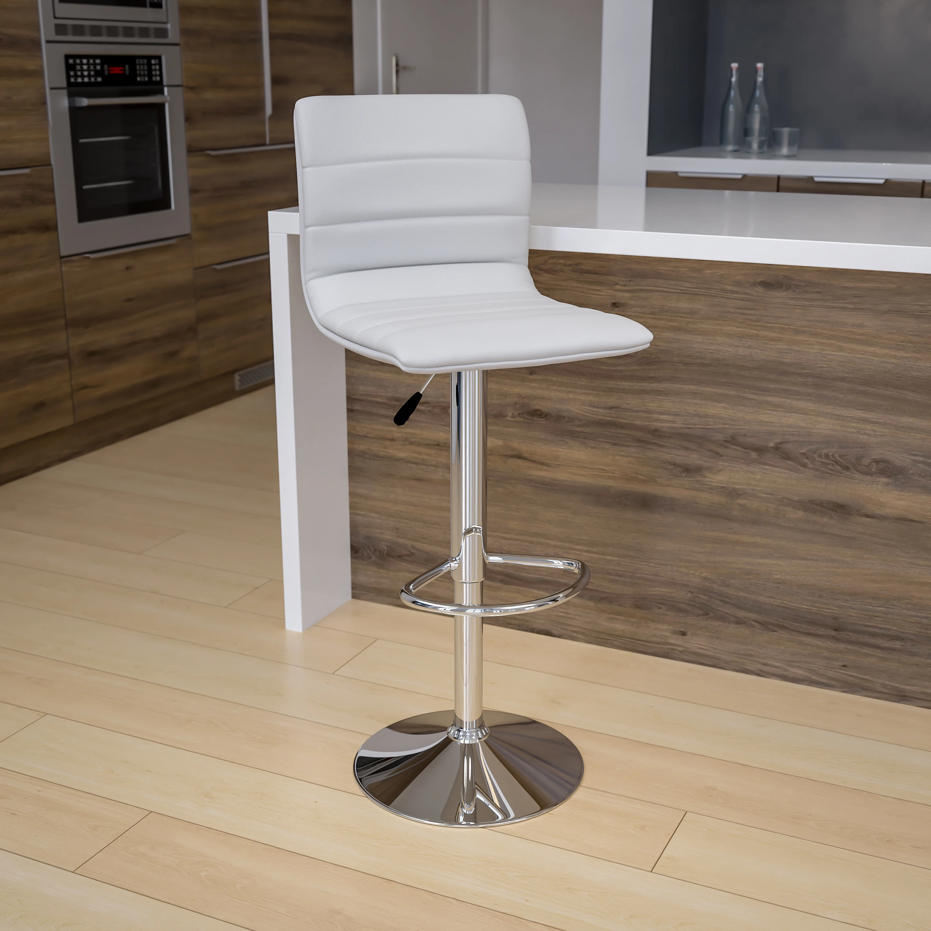 Современная Белая виниловая Регулируемая барная стул Flash Furniture с задней стенкой, вращающийся стул с хромированной основой-подставкой
Современная Белая виниловая Регулируемая барная стул Flash Furniture с задней стенкой, вращающийся стул с хромированной основой-подставкой