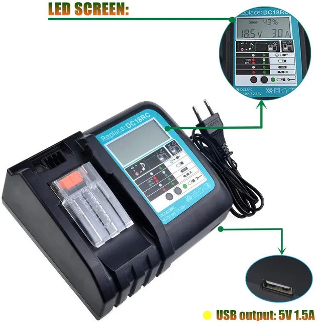 DC18RCT Li-ion Battery Charger for Makita Charger 18V 14.4V BL1830 Bl1430 DC18RC DC18RA Power tool 3A Charging Current
DC18RCT Li-ion Battery Charger for Makita Charger 18V 14.4V BL1830 Bl1430 DC18RC DC18RA Power tool 3A Charging Current