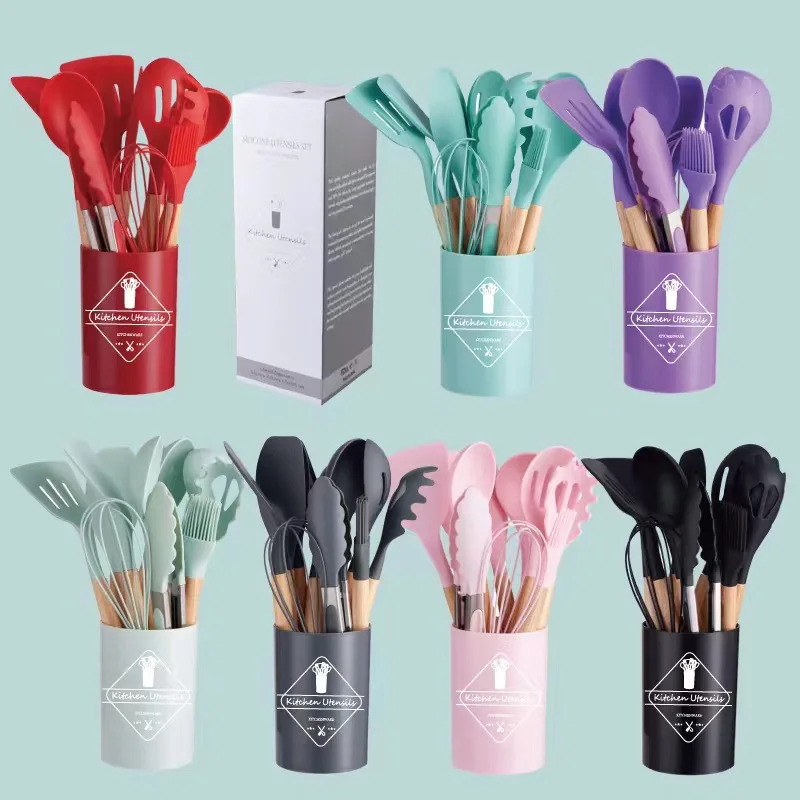 12 Piece Set Silicone Kitchen Ware Set with Wooden Handle High Quality Non-stick Spatula Cooking Utensils with Storage Box
12 Piece Set Silicone Kitchen Ware Set with Wooden Handle High Quality Non-stick Spatula Cooking Utensils with Storage Box