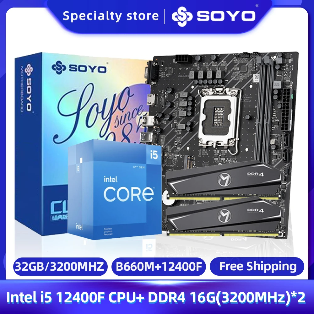 Набор материнской платы SOYO Classic B660M 2,5G с ЦПУ i5 12400F и DDR4 16 Гбит/с X2 3200 МГц ОЗУ 2,5 ГГц 6-ядерный 12-поточный комплект материнской платы
Набор материнской платы SOYO Classic B660M 2,5G с ЦПУ i5 12400F и DDR4 16 Гбит/с X2 3200 МГц ОЗУ 2,5 ГГц 6-ядерный 12-поточный комплект материнской платы