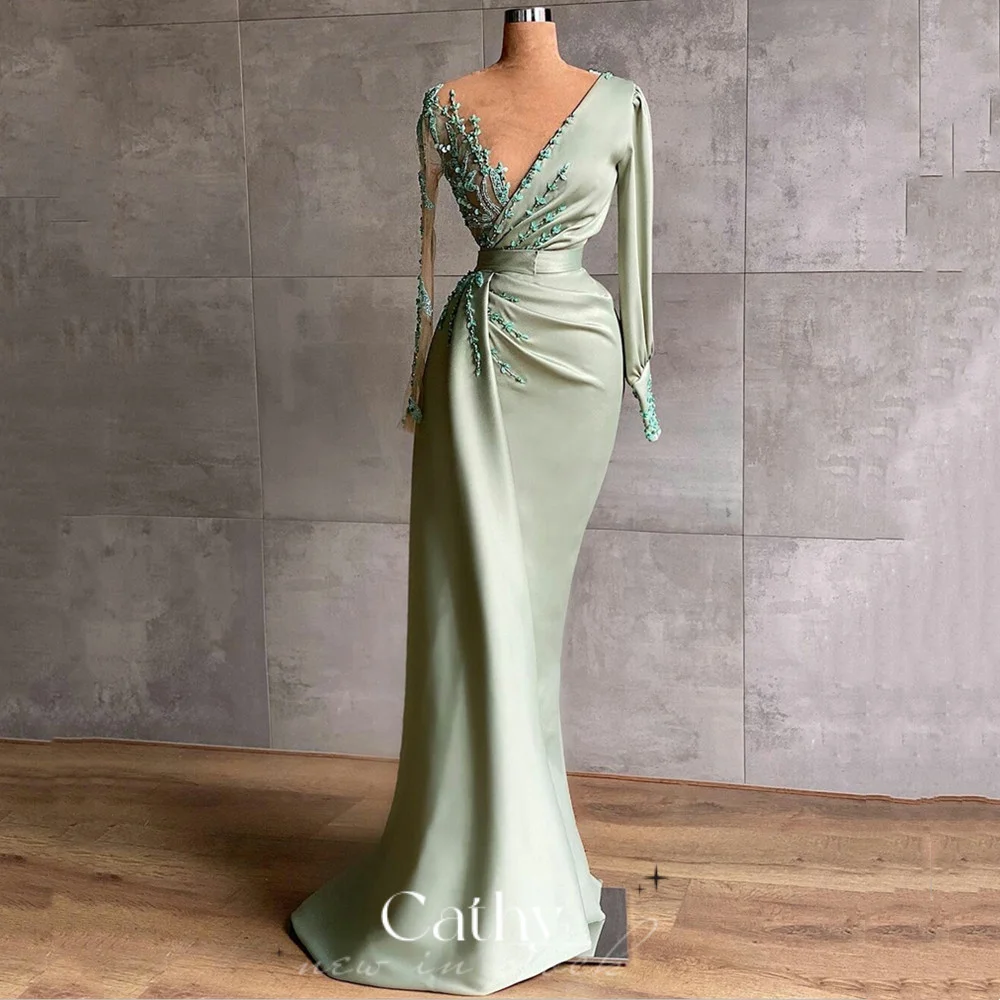 Cathy Luxury Sequins Prom Gowns Lace Long Sleeve Mermaid Evening Dress Elegant Peppermint Green Floor Lenght فستان سهرة
Cathy Luxury Sequins Prom Gowns Lace Long Sleeve Mermaid Evening Dress Elegant Peppermint Green Floor Lenght فستان سهرة