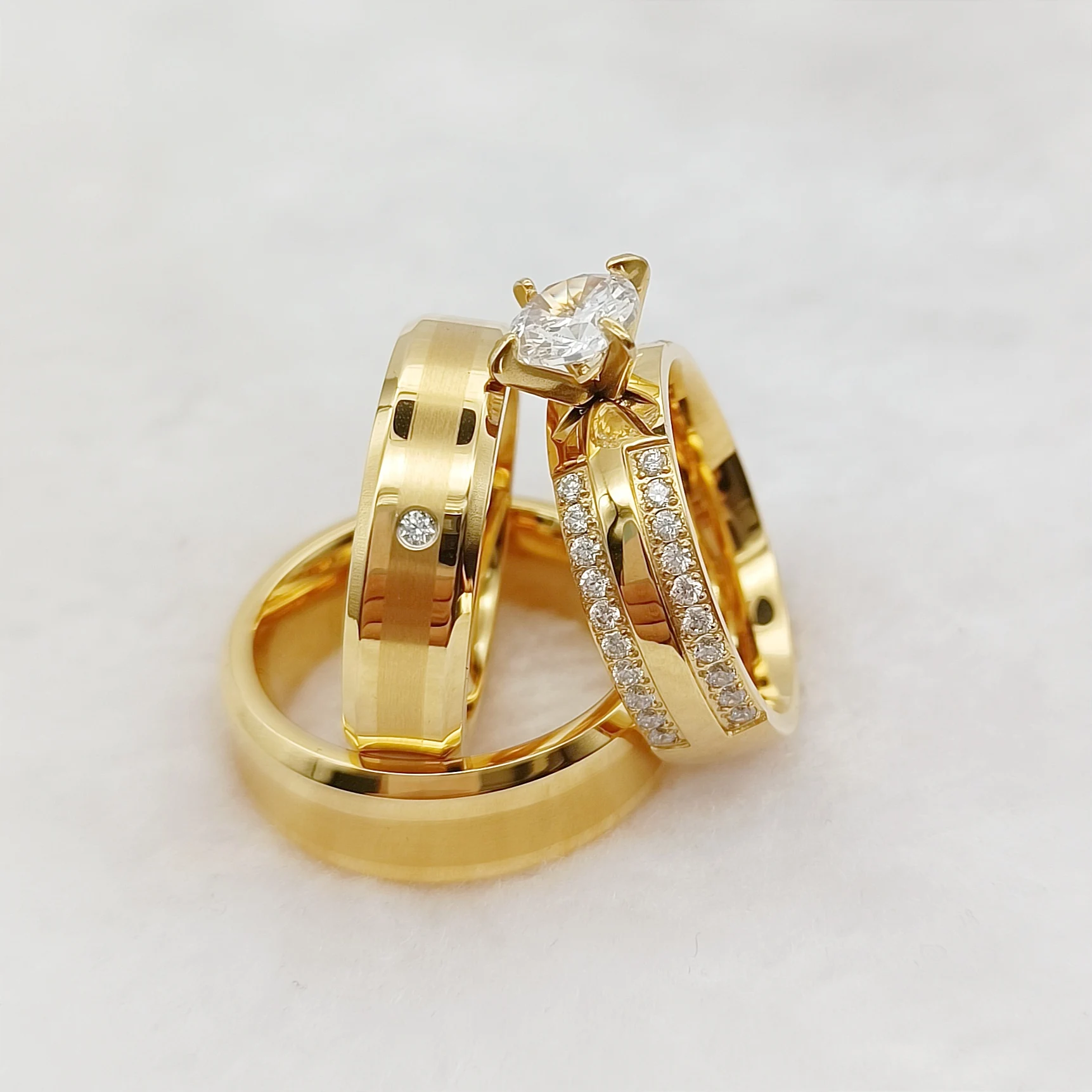 3pcs Bridal Promise Wedding Engagement Rings Sets For Couples USA Style Love Alliance 24k Gold Plated Jewelry Anelli
3pcs Bridal Promise Wedding Engagement Rings Sets For Couples USA Style Love Alliance 24k Gold Plated Jewelry Anelli