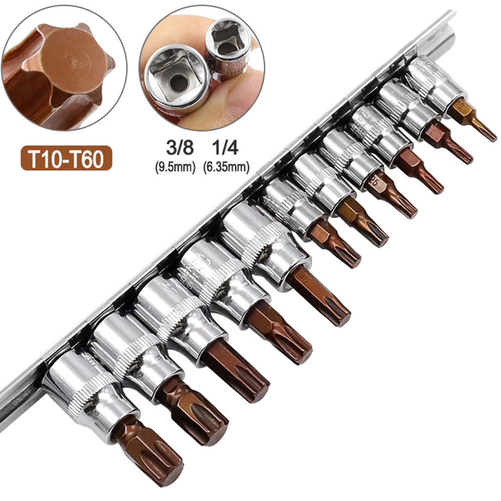 11PCS Torx Screwdriver Bit Bits 3/8 1/4inch Drive Socket Chrome Vanadium Steel Ratchet Socket Wrench Adapter Press-fit Sleeve
11PCS Torx Screwdriver Bit Bits 3/8 1/4inch Drive Socket Chrome Vanadium Steel Ratchet Socket Wrench Adapter Press-fit Sleeve