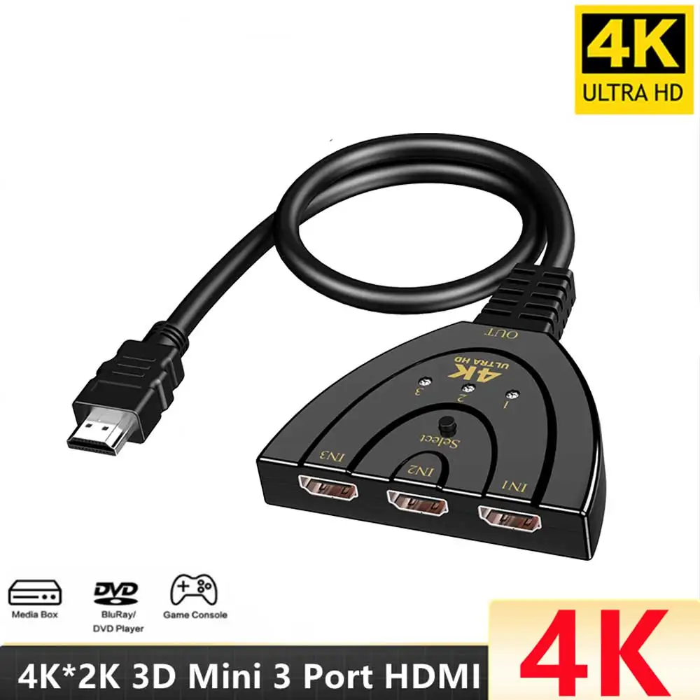 Разветвитель кабеля 4K 2K 3x1 HDMI, 3 порта, HDMI переключатель 1080P, 3 в 1 выход, концентратор видео, адаптер для PS4/3 ТВ-приставки, HD ТВ, DVD, ПК
Разветвитель кабеля 4K 2K 3x1 HDMI, 3 порта, HDMI переключатель 1080P, 3 в 1 выход, концентратор видео, адаптер для PS4/3 ТВ-приставки, HD ТВ, DVD, ПК
