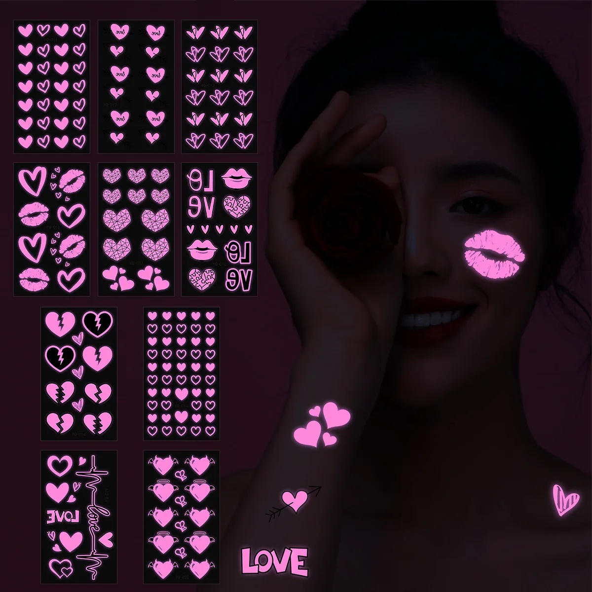 New Luminous Valentine Day Temporary Tattoo Men Women Party Face Make Up Body Art Glitter Tattoo
New Luminous Valentine Day Temporary Tattoo Men Women Party Face Make Up Body Art Glitter Tattoo