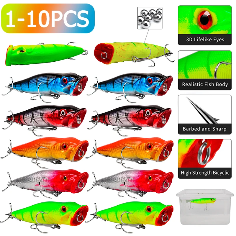 1-10Pcs Topwater Popper Fishing Lures Topwater Bait Lifelike Eyes Artificial Wobblers for Saltwater Freshwater Fishing Tackle
1-10Pcs Topwater Popper Fishing Lures Topwater Bait Lifelike Eyes Artificial Wobblers for Saltwater Freshwater Fishing Tackle