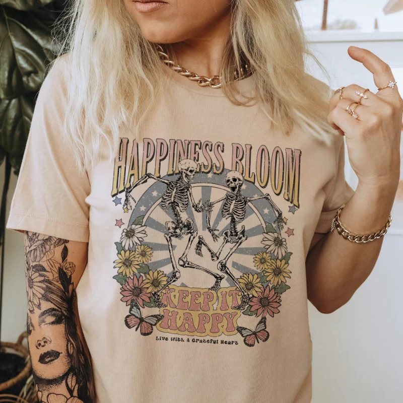 Happiness Bloom 70s Retro Graphic Tees Women Vintage Skeleton Floral Print Tshirts Female Summer Loose Hippie Boho T-Shirts Tops
Happiness Bloom 70s Retro Graphic Tees Women Vintage Skeleton Floral Print Tshirts Female Summer Loose Hippie Boho T-Shirts Tops
