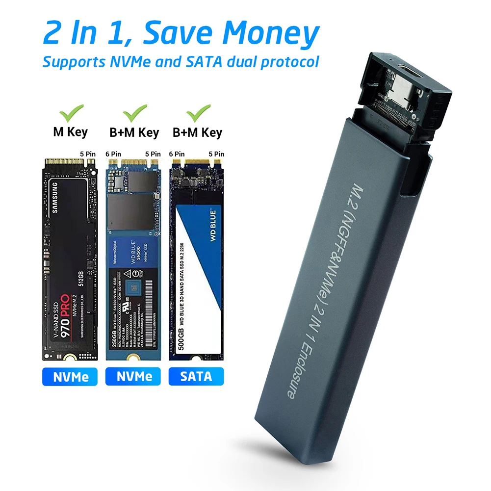 Dual Protocol 10 Gbps Ultra-thin SSD Case USB 3.1 Type to M.2 NGFF PCIe NVMe Solid State Drive External Enclosure Adapter Grey
Dual Protocol 10 Gbps Ultra-thin SSD Case USB 3.1 Type to M.2 NGFF PCIe NVMe Solid State Drive External Enclosure Adapter Grey