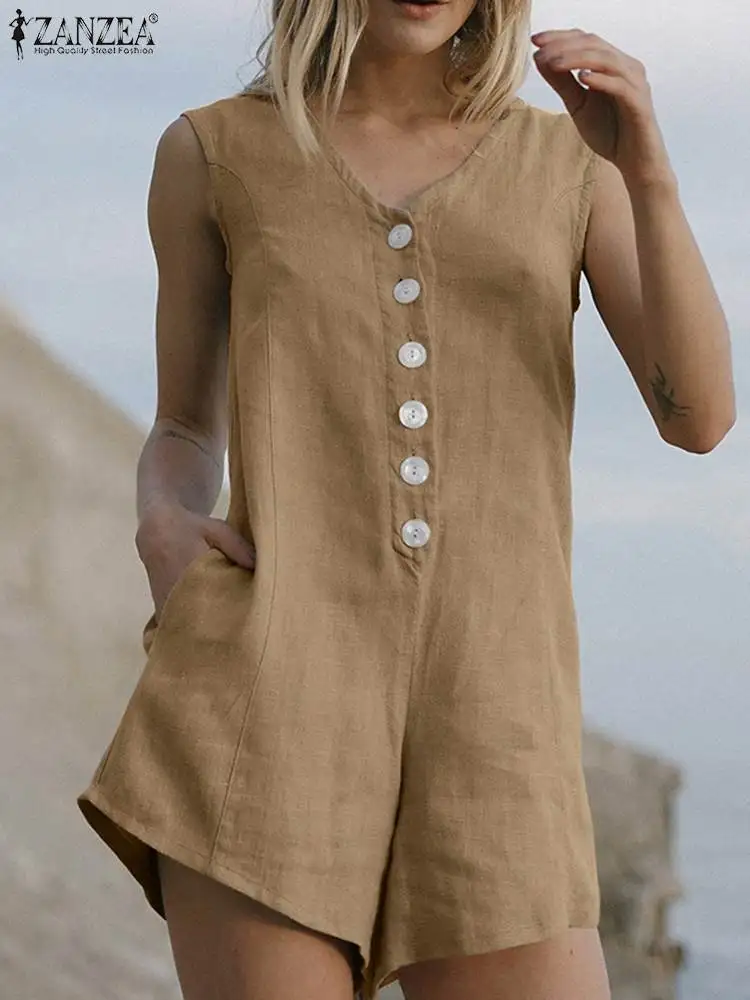 ZANZEA Summer Fashion Casual Women Jumpsuit O-Neck Sleeveless Solid Color Pockets Rompers Vintage Loose Party Work OL Pants 2022 
ZANZEA Summer Fashion Casual Women Jumpsuit O-Neck Sleeveless Solid Color Pockets Rompers Vintage Loose Party Work OL Pants 2022