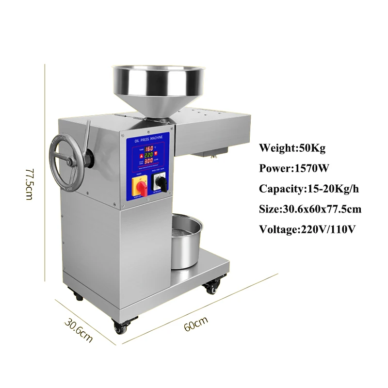 Commercial Oil Press Machine Electric Intelligent Stainless Steel 15-20Kg/H Seeds Extractor Frying Time Display
Commercial Oil Press Machine Electric Intelligent Stainless Steel 15-20Kg/H Seeds Extractor Frying Time Display