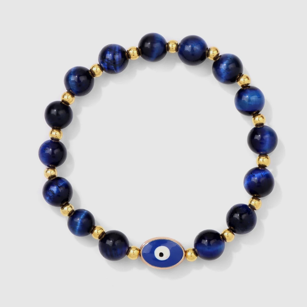

Blue Tiger Eye Beads Bracelet Lucky Turkish Evil Eye Charm Bracelets Natural Stone Lava Quartz Healing Prayer Jewelry Men Women