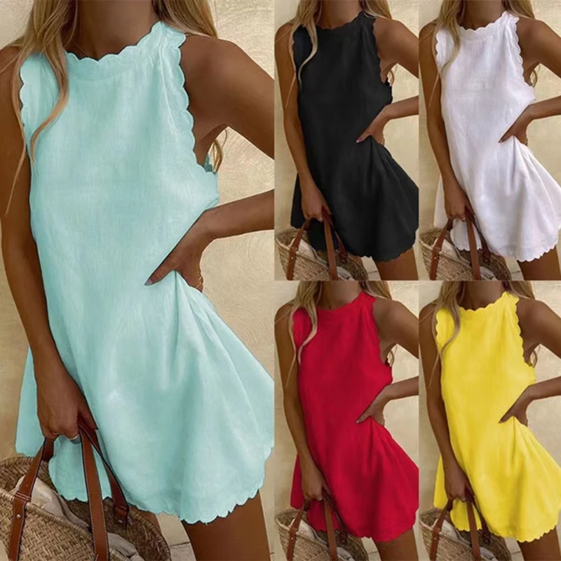Women Summer Dress Loose Solid O Neck Sleeveless Party Mini Dresses For Women Elegant Loose Beach Party Female Dress Vestidos
Women Summer Dress Loose Solid O Neck Sleeveless Party Mini Dresses For Women Elegant Loose Beach Party Female Dress Vestidos
