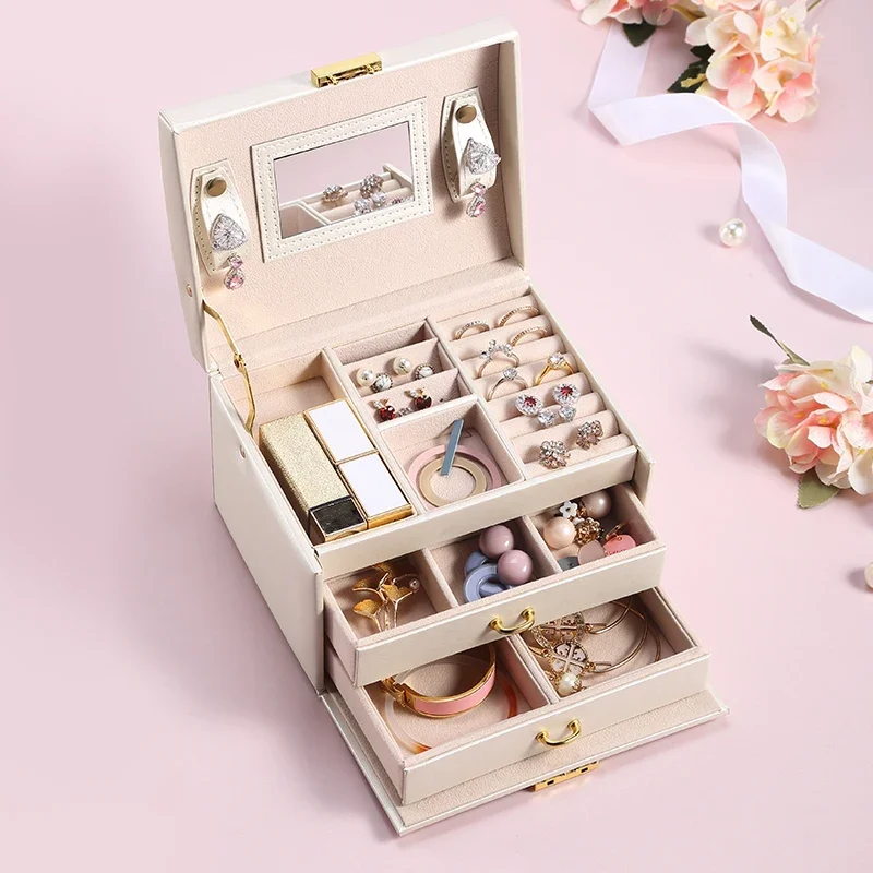 

Casegrace Case Storage Jewellery Organizer Gift Box Large for PU Rings Necklace Jewelry Leather Earrings Women Casket Bracelets