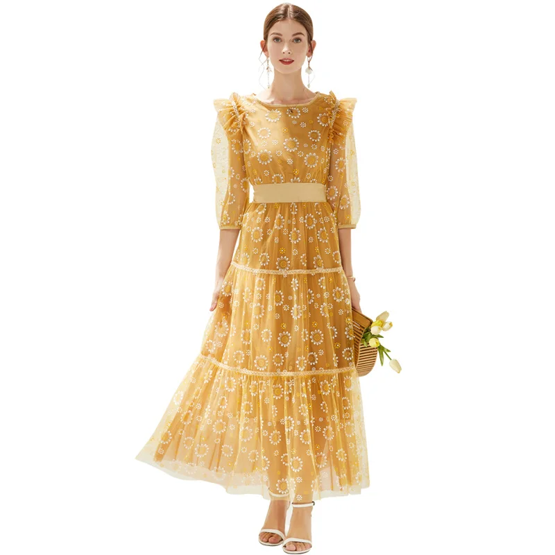 Summer Ruffle Women Lace Dress Floral Print Sunflower Mesh Tulle Midi Long Vestidos Party Night
Summer Ruffle Women Lace Dress Floral Print Sunflower Mesh Tulle Midi Long Vestidos Party Night