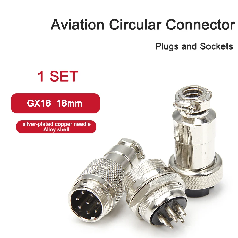 

1Set GX16 Docking Aviation Plug/Socket 3p/4p/5p/6p/7p/8p/9p Wire Connector Kits Female+Male 16MM Nickel-Plated Alloy Shell 125V