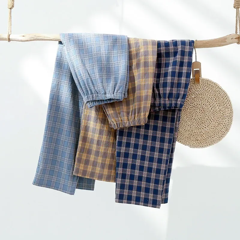 

Свободные штаны для тонкой дышащей пижамы штаны хлопковая домашняя пижама летняя Клетчатая дизайнерская Пижама для осени и весны