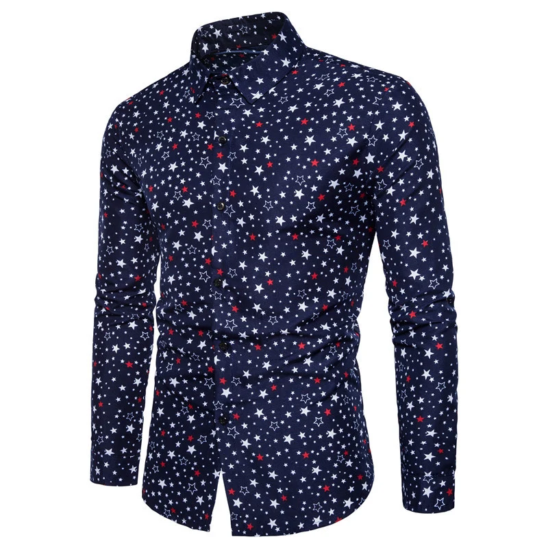 

HOT 2022 Autumn Winter Fashion Joker Mens Long Sleeve Shirts Slim Fit Casual Shirt For Men Starry Sky Pentagram Dress Shirts