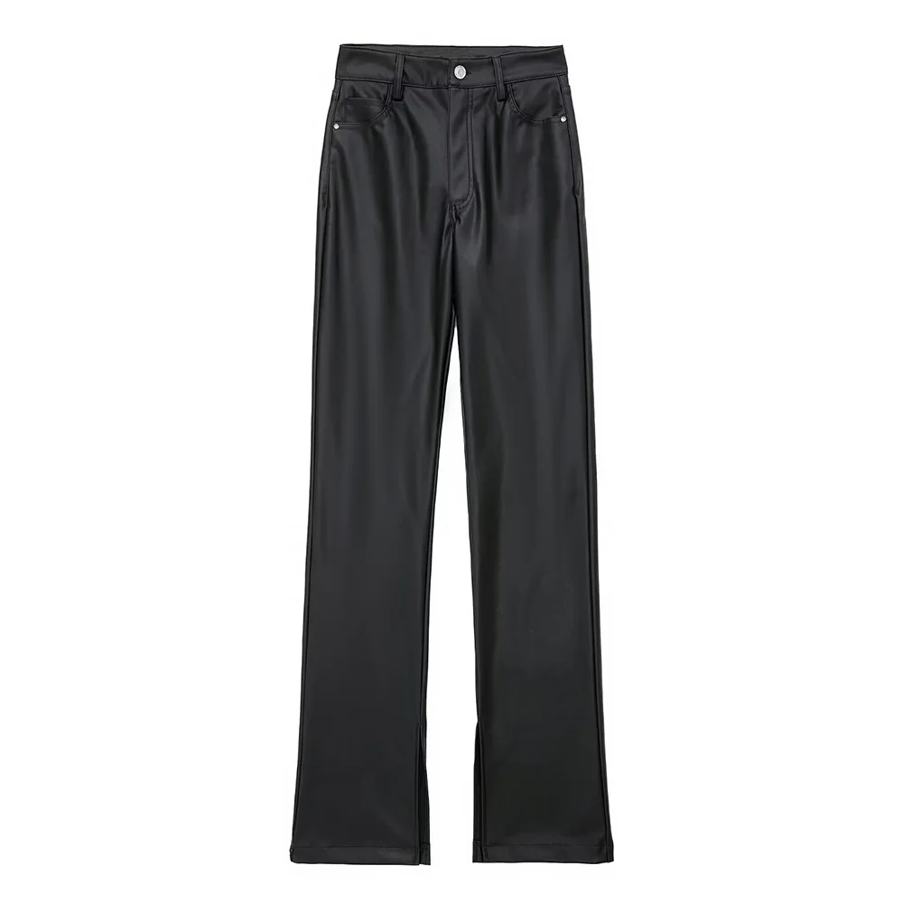 PB&ZA New Faux Leather Women's Flared Pants High-waisted Streetwear Casual Solid Black Bottoms Slit Trousers Mujer Autumn874123
PB&ZA New Faux Leather Women's Flared Pants High-waisted Streetwear Casual Solid Black Bottoms Slit Trousers Mujer Autumn874123