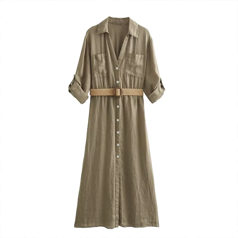 Summer Women's 2023 New Casual Single-Breasted Lapel Short-Sleeved Linen With Belt Shirt Long Dress Loose And Elegant
Summer Women's 2023 New Casual Single-Breasted Lapel Short-Sleeved Linen With Belt Shirt Long Dress Loose And Elegant