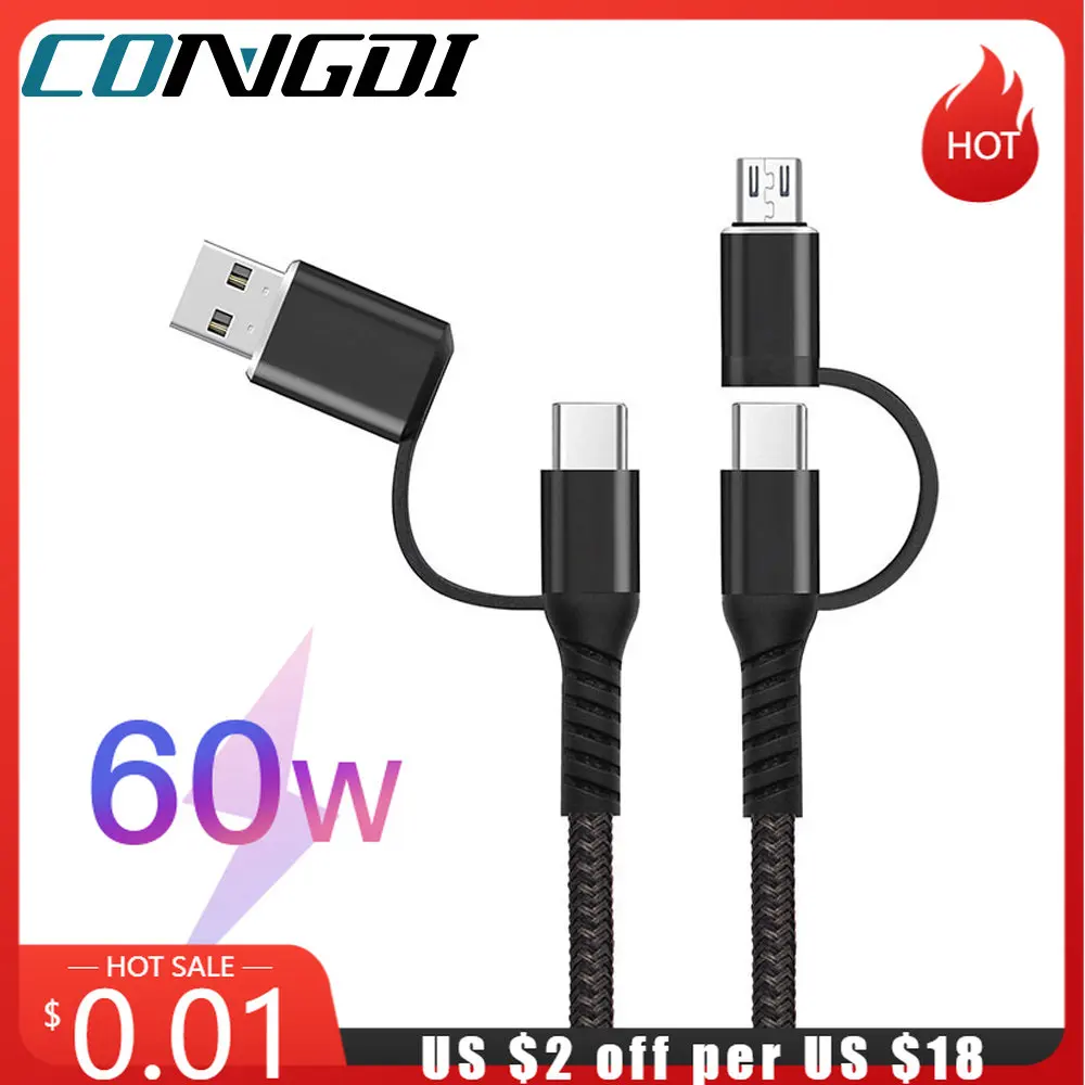 4 In 1 USB Cable Type C for Huawei for IPhone 12 11 Pro Max 3A 60W Fast Charge Micro USB Type-C Cable for Samsung Xiaomi Redmi
4 In 1 USB Cable Type C for Huawei for IPhone 12 11 Pro Max 3A 60W Fast Charge Micro USB Type-C Cable for Samsung Xiaomi Redmi