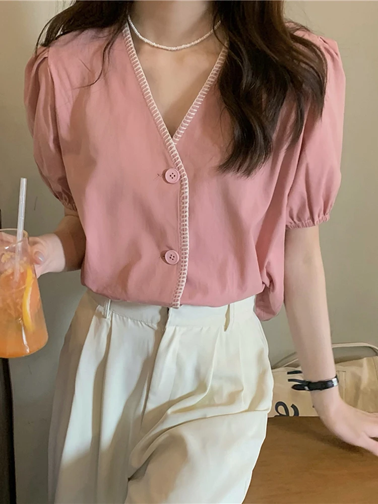 GGRIGHT Bluzka Damska Chemise Femme Contrast Details V Neck Elegant Shirts Blouses Short Puff Sleeve Button Up Shirt Women
GGRIGHT Bluzka Damska Chemise Femme Contrast Details V Neck Elegant Shirts Blouses Short Puff Sleeve Button Up Shirt Women