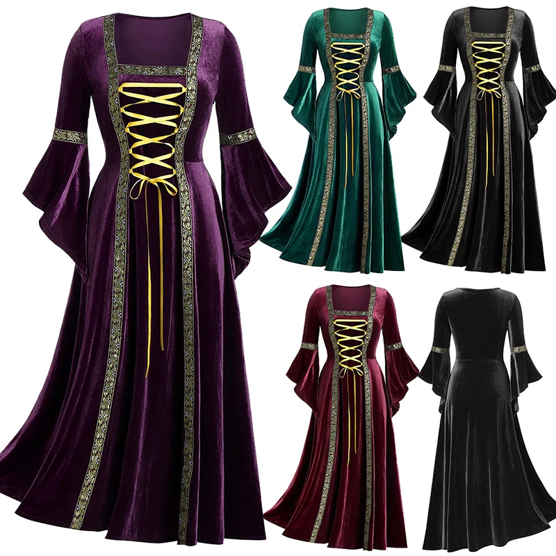 Women's Gothic Punk Strap Dress Robe Renaissance Halloween Costume Ball Witch Cosplay Costume Golden Long Sleeve Velvet Dress
Women's Gothic Punk Strap Dress Robe Renaissance Halloween Costume Ball Witch Cosplay Costume Golden Long Sleeve Velvet Dress