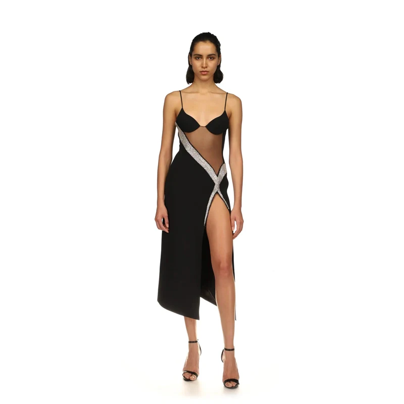 Wholesale Women's Black Spaghetti Strap Mesh Perspective Diamond Sexy Evening Celebrity Cocktail Party Bandage Dress
Wholesale Women's Black Spaghetti Strap Mesh Perspective Diamond Sexy Evening Celebrity Cocktail Party Bandage Dress