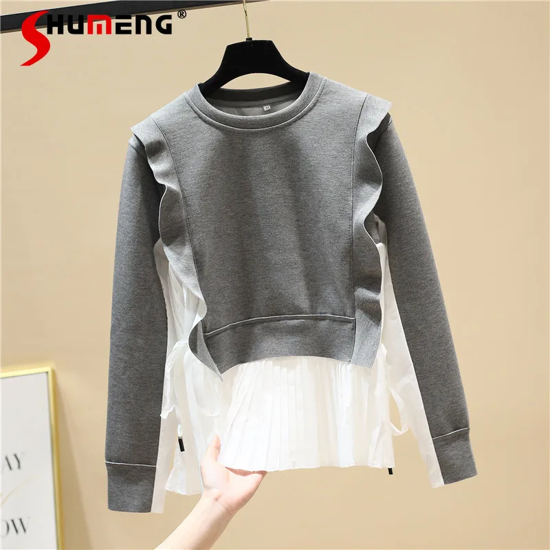 2022 Spring and Autumn Ruffled Mesh Stitching Ruffle Hoodies Women Round Neck Long Sleeve Lace-up Bow Fake Two-Piece Top Female
2022 Spring and Autumn Ruffled Mesh Stitching Ruffle Hoodies Women Round Neck Long Sleeve Lace-up Bow Fake Two-Piece Top Female