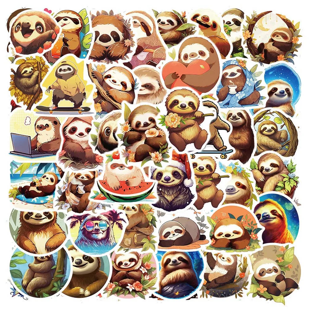 

10/50Pcs Cartoon Cute Animal Sloth Varied Stickers Pack for Kids Travel Luggage Scrapbooking Notebook Decoration Graffiti Decals