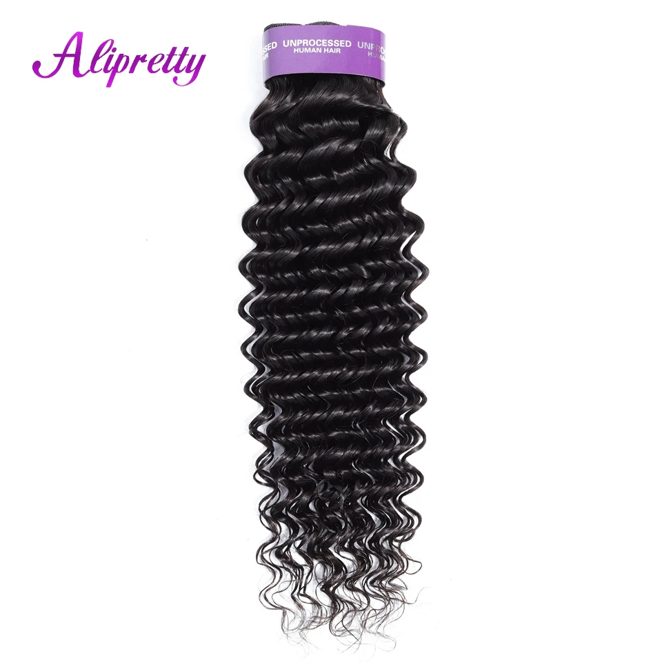 

Alipretty Peruvian Deep Wave Bundle Curly Weave Human Hair Extensions For Women Natural Black Remy Hair Bundles For Women