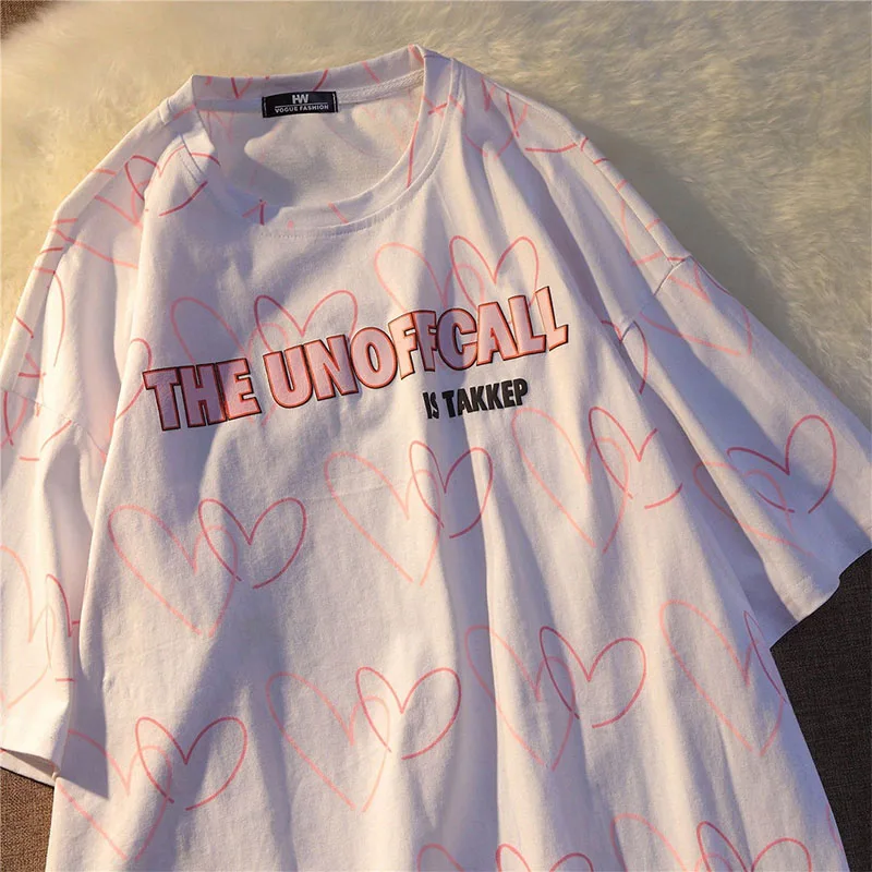 Women Short Sleeve graphic T-shirts Heart Print O-neck Loose Oversized woman Sweet Lovely Streetwear Harajuku Trendy y2k tops
Women Short Sleeve graphic T-shirts Heart Print O-neck Loose Oversized woman Sweet Lovely Streetwear Harajuku Trendy y2k tops
