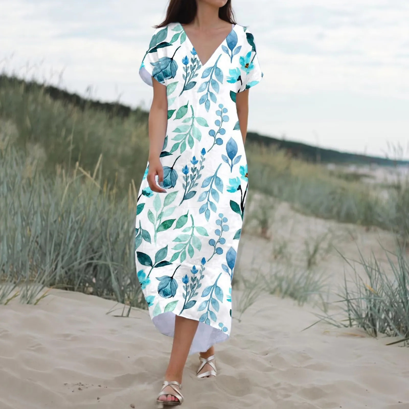 2022 Summer V Neck Short Sleeve Floral Print Long Dresses Women Sexy Slit Vintage Boho Style Beach Dress Fashion Party Dress
2022 Summer V Neck Short Sleeve Floral Print Long Dresses Women Sexy Slit Vintage Boho Style Beach Dress Fashion Party Dress