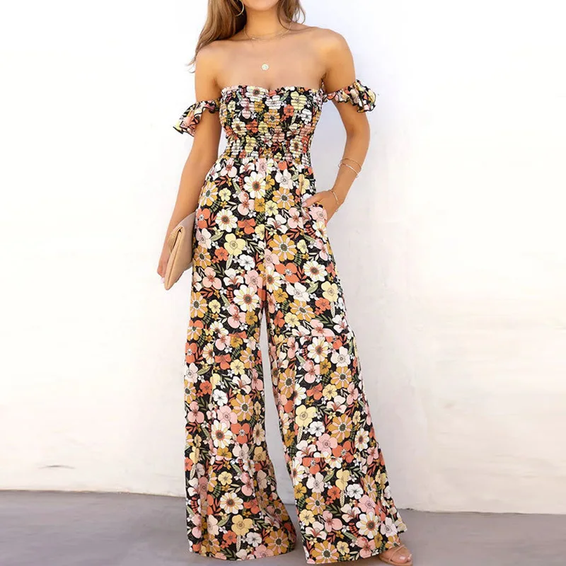 British Style Women's Clothing Autumn New Style One Line Collar Sexy Printed Pants Flower Pleated Pocket Jumpsuit Street Clothes
British Style Women's Clothing Autumn New Style One Line Collar Sexy Printed Pants Flower Pleated Pocket Jumpsuit Street Clothes