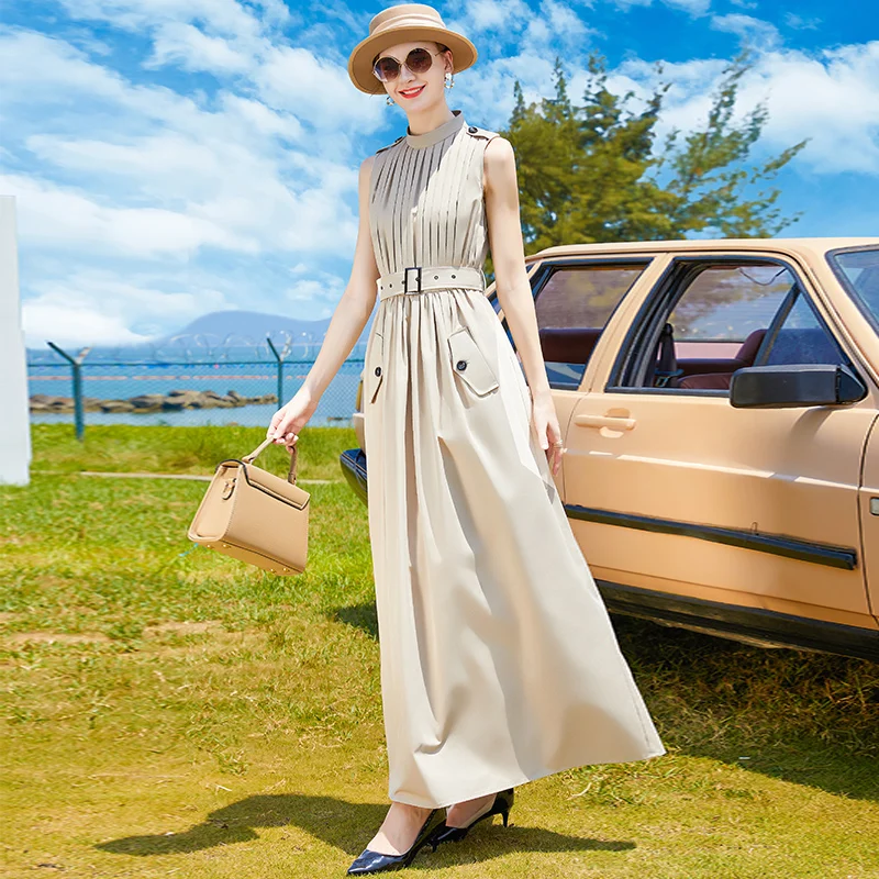 Pleated Long Dress Original Design Khaki Dress with Belt Office Lady Short Sleeve Draped Dress Luxury Evening Party Dress
Pleated Long Dress Original Design Khaki Dress with Belt Office Lady Short Sleeve Draped Dress Luxury Evening Party Dress