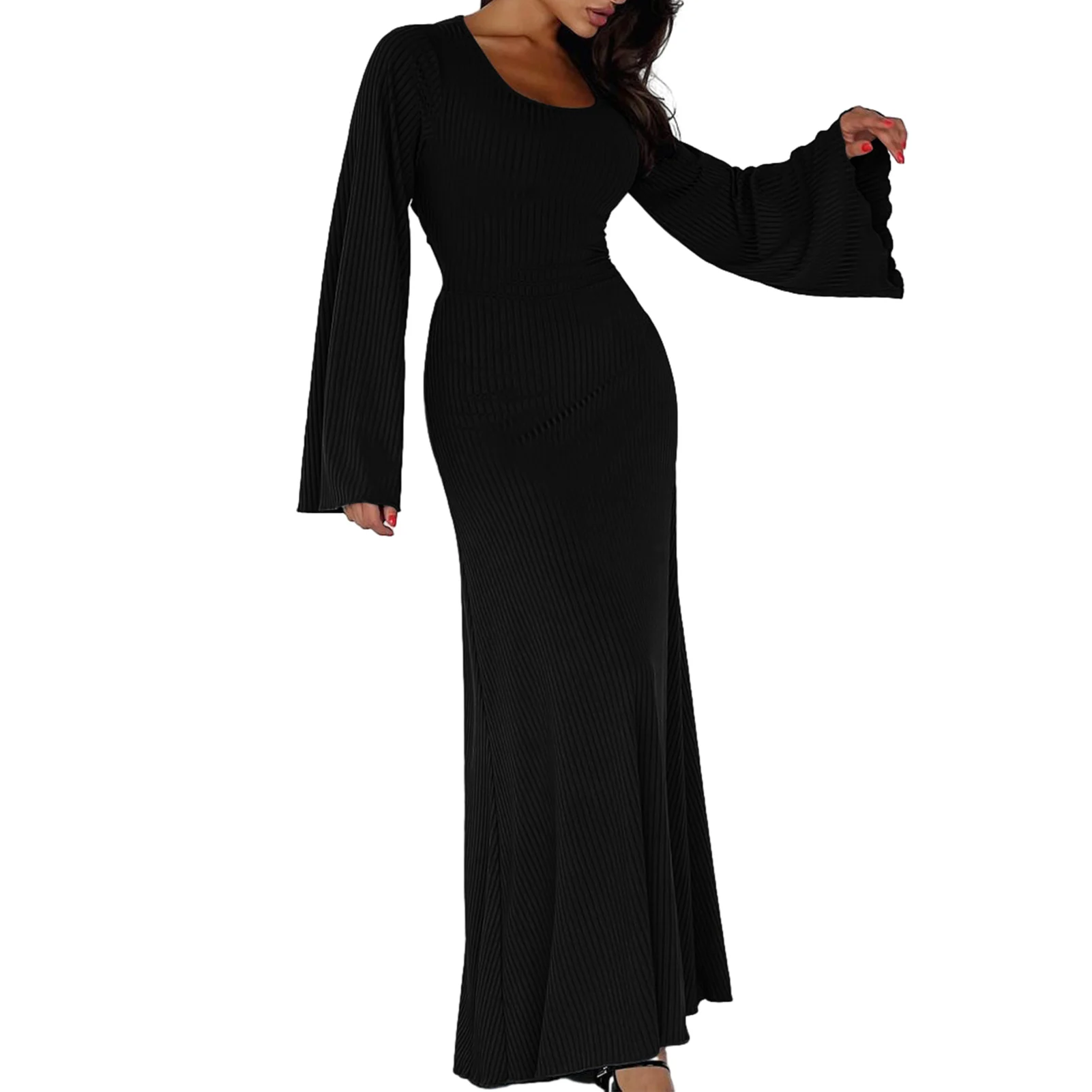 Lace Up Flare Sleeve Dress Solid Color Women Long Sleeve Dress Casual Style Pleated Maxi Dress Basic Simple Daily Outfit
Lace Up Flare Sleeve Dress Solid Color Women Long Sleeve Dress Casual Style Pleated Maxi Dress Basic Simple Daily Outfit
