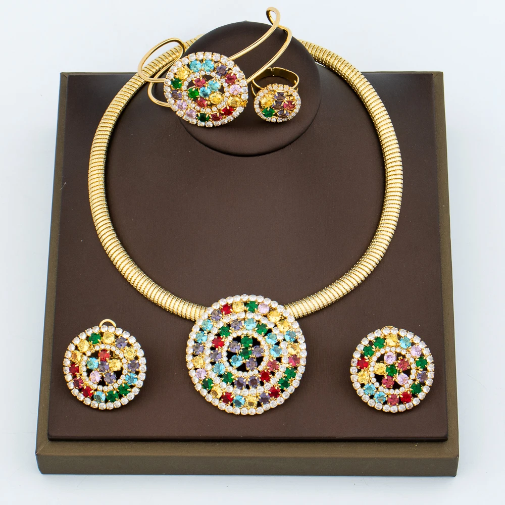 Dubai Weddings Jewellery Colored Stone Pendant Necklace and Earrings for Bridal Party Gifts Italian Luxury Crystal Jewelry Set
Dubai Weddings Jewellery Colored Stone Pendant Necklace and Earrings for Bridal Party Gifts Italian Luxury Crystal Jewelry Set