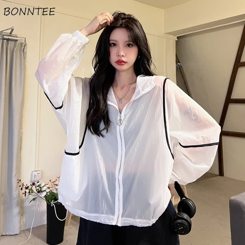 Basic Jackets Women See-through Chic Hooded Casual Patchwork Baggy Outerwear Sum-proof Summer Feminino Thin All-match Lovely New
Basic Jackets Women See-through Chic Hooded Casual Patchwork Baggy Outerwear Sum-proof Summer Feminino Thin All-match Lovely New